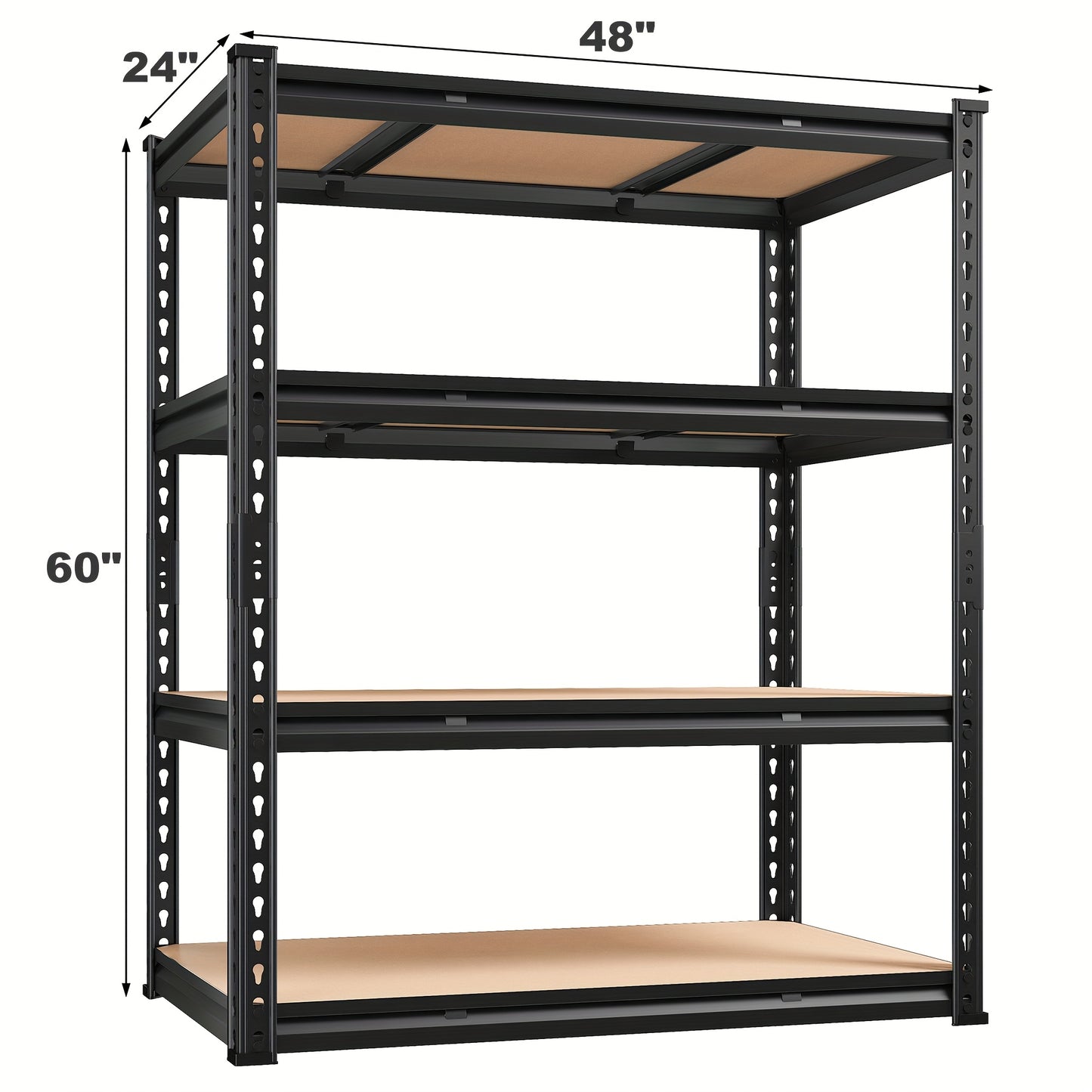 48" W X 24" D X 60" H, 48''W Garage Shelving Heavy Duty Shelving Storage Shelves 2400LB 4 Tier Adjustable, Industrial Strength