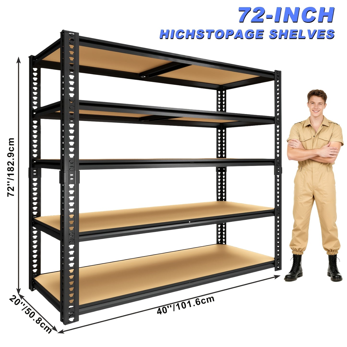 2000/3030LBS Metal Storage Shelving Unit, Utility Rack Shelf, 60/72"Heavy Duty Garage Shelving 5 Tier Adjustable