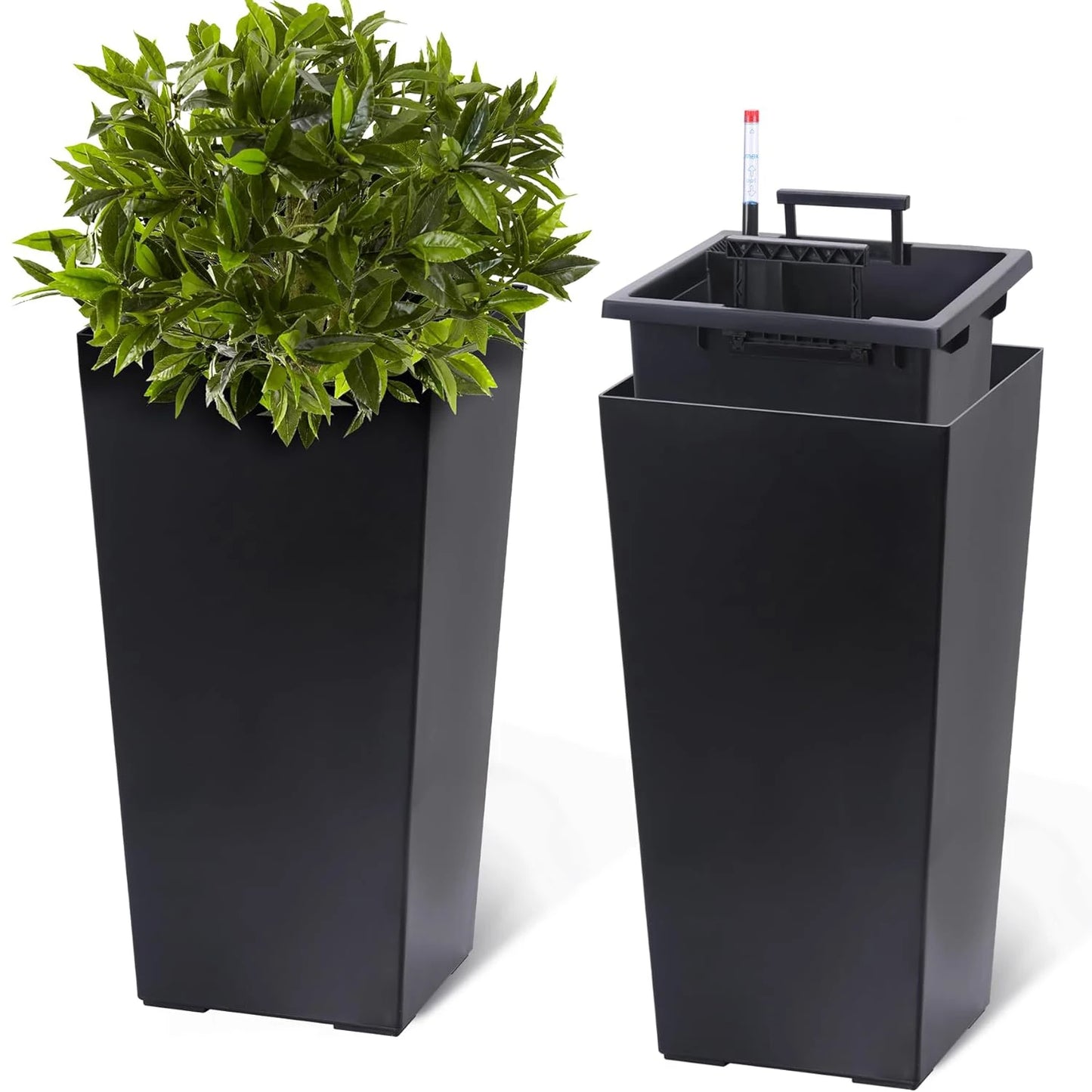 2 PCS- 22.4 in. Planter-Indoor/Outdoor Taper Planter w/ Shelf Insert-Plastic