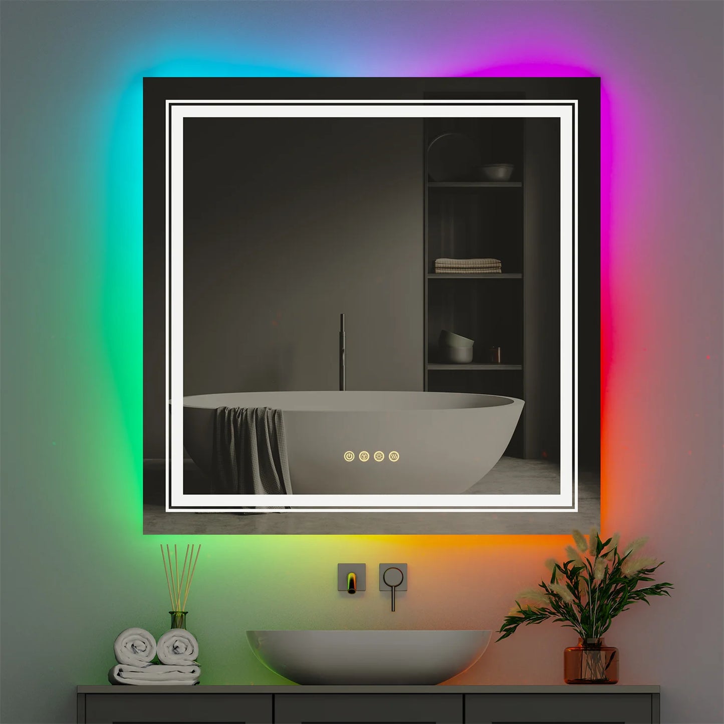 LED Vanity Mirror RGB Color Changing, Backlit, Shatterproof, Dimmable, Anti-Fog
