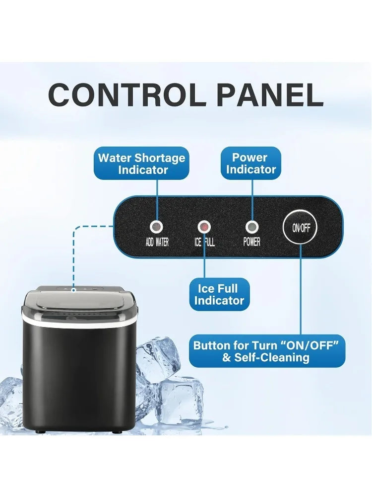 Ice Maker for Countertop, 6 Mins 9 Ice Cubes, 26lbs Ice/24H, Self-Cleaning,
