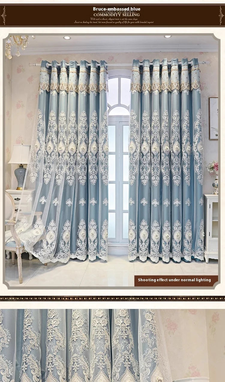 Luxury Vintage-Style Embroidered Curtain 3D Relief Dual-Layer Design for Privacy