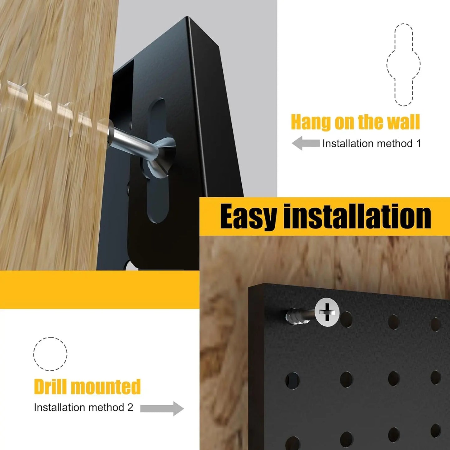 8-Pack Black Metal Pegboard Panels w/50 Hooks, Heavy Duty