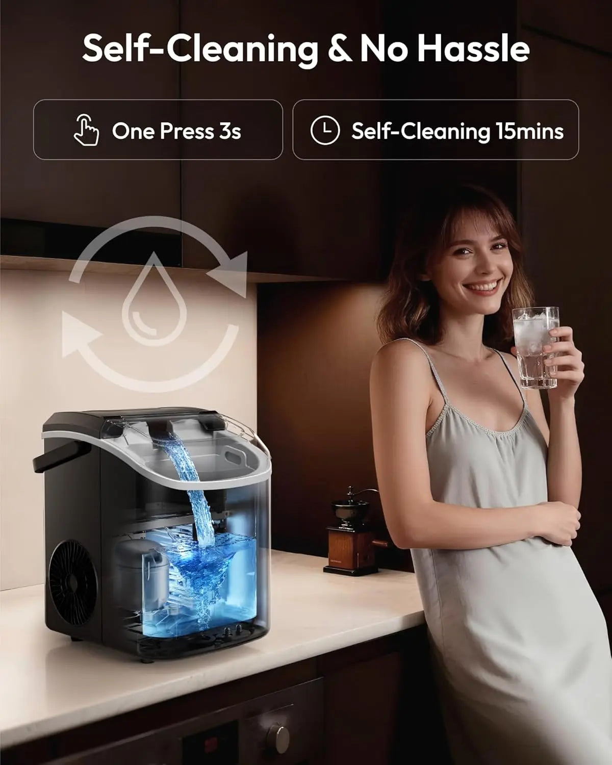 Nugget Ice Maker Countertop with Handle, in 6 Mins, 35lbs Per Day, Auto-Cleaning