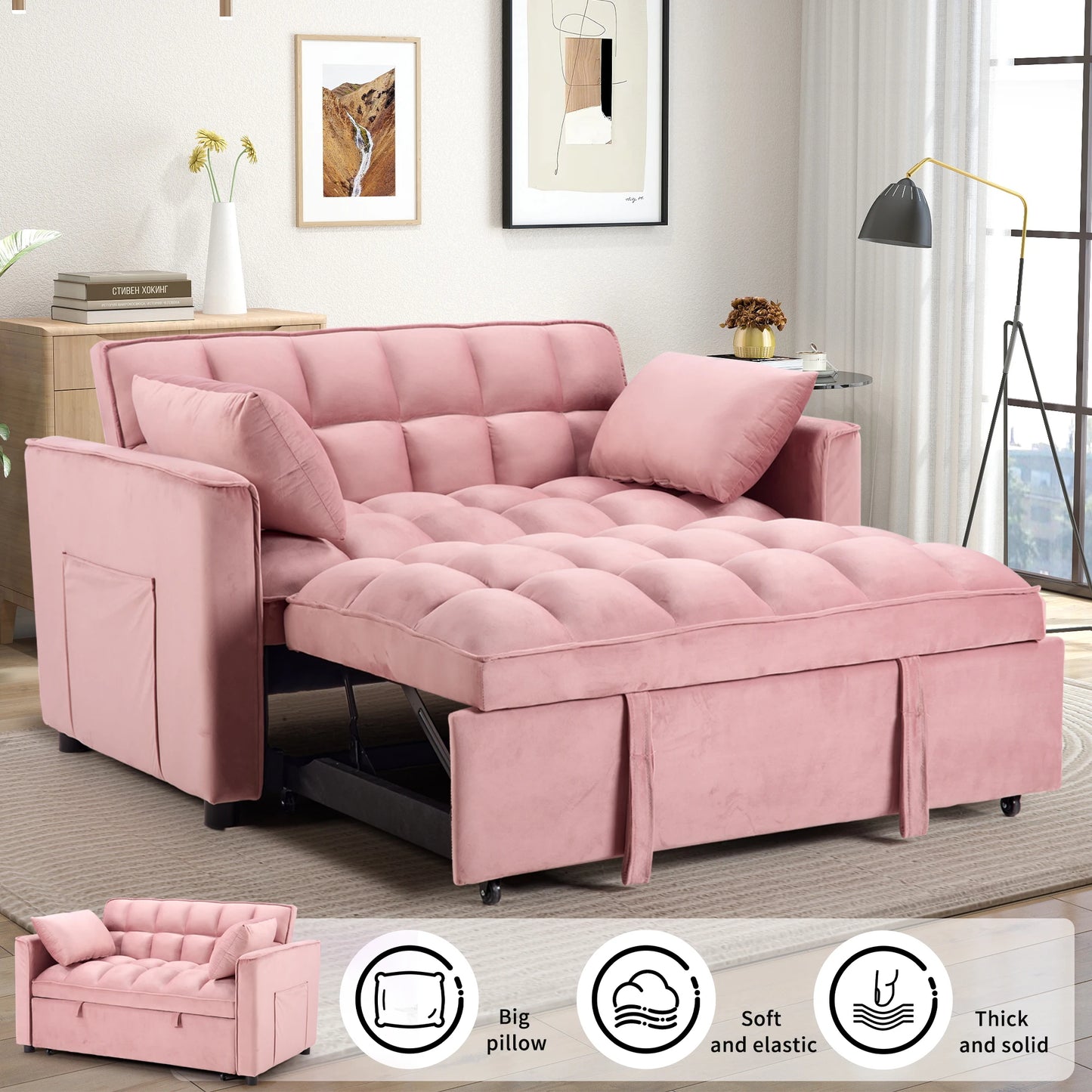 3-In-1 Multifunctional Sofa Bed With Pillows