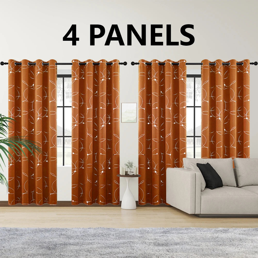 4PCS Blackout Curtains with Grommets Thermal Insulated Circle And Dots Foil Printed