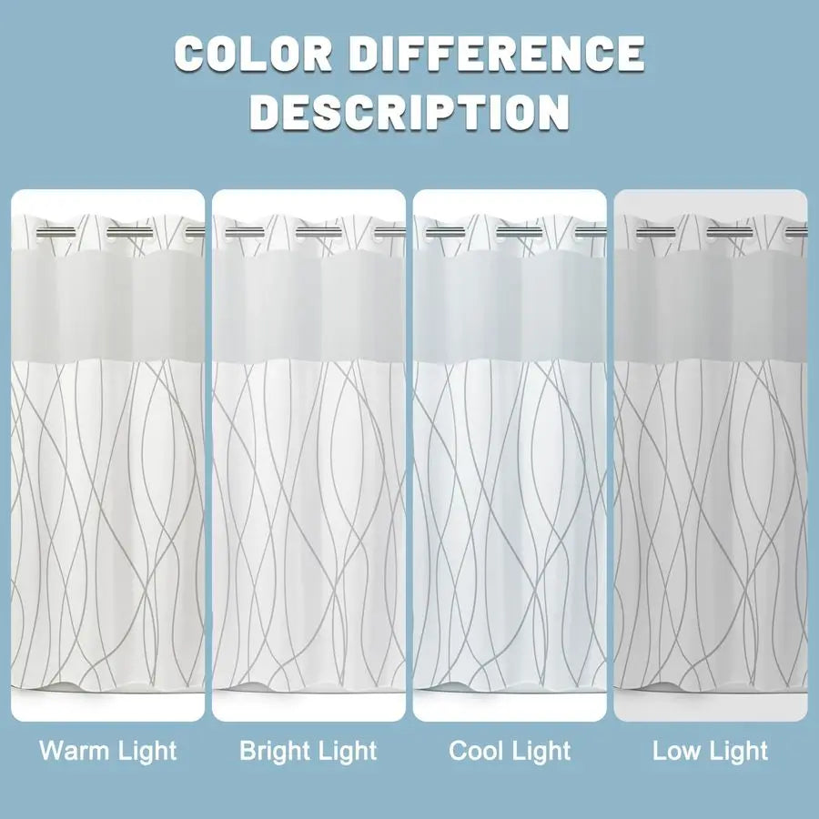 Hook Grey/White Striped Long Shower Curtain with Snap in Liner Set