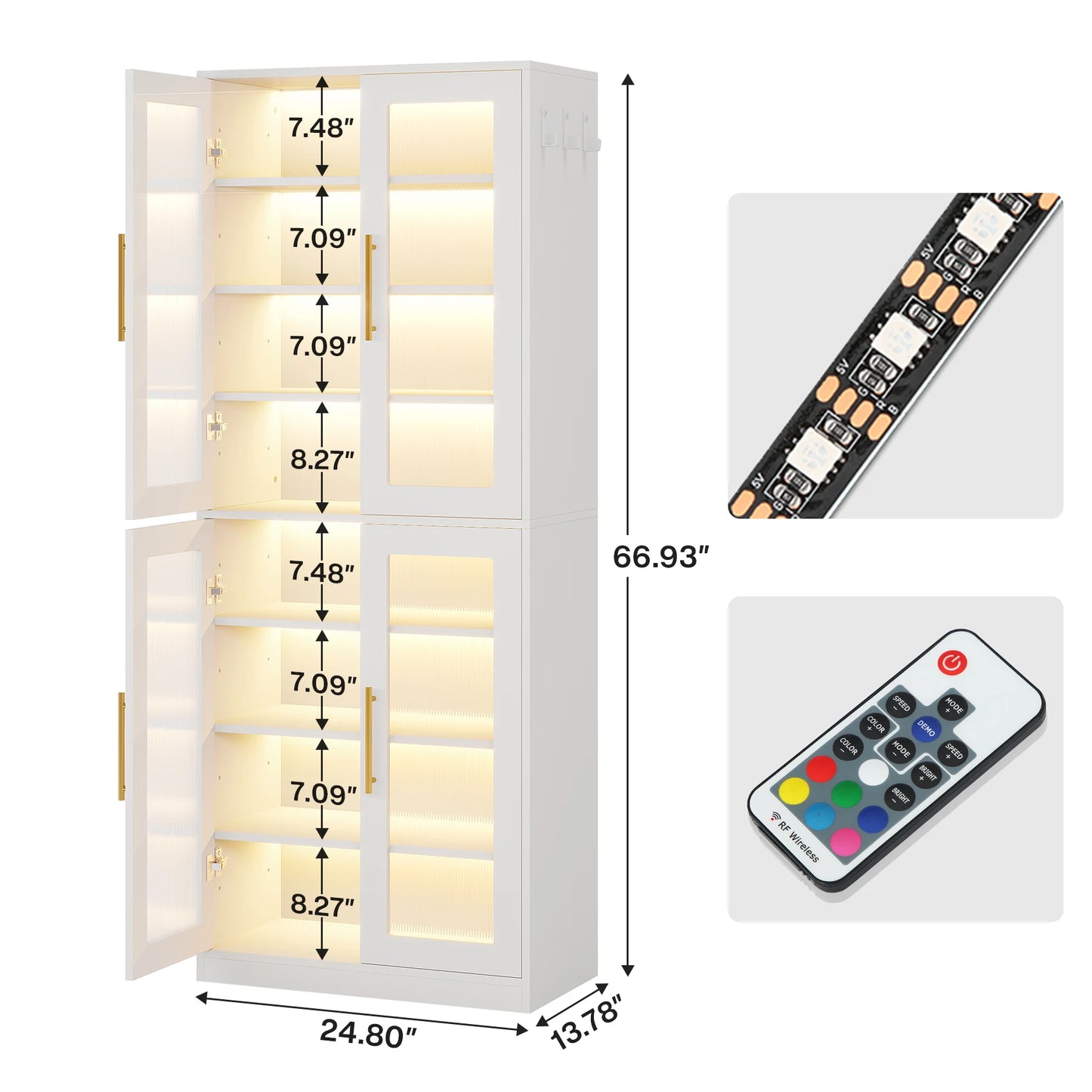8-Tier Adjustable Shelves Shoe Cabinet, Acrylic Doors, LED Lights