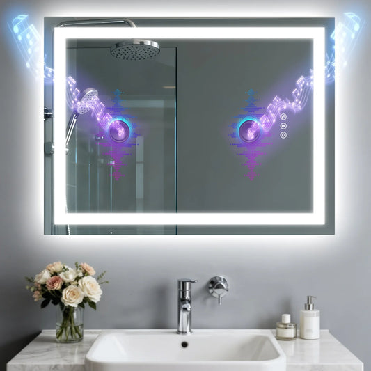 LED Bathroom Mirror with Bluetooth Speaker 3 Colors Dimmable