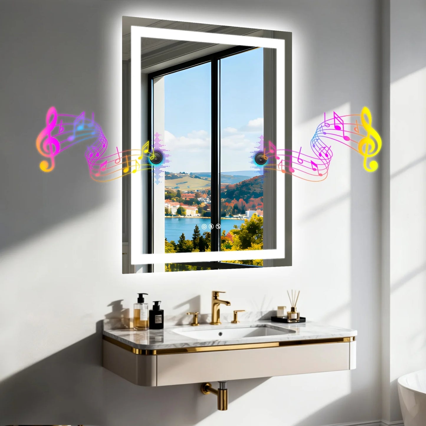 LED Bathroom Mirror with Bluetooth Speaker 3 Colors Dimmable