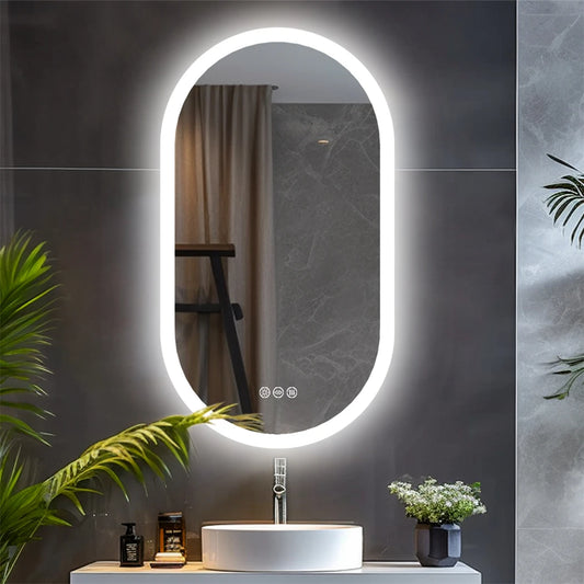 Oval LED Bathroom Mirror, 3 Colors Dimmable, Anti-Fog, 32 x 20 in