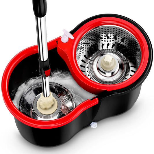 Spin Mop and Bucket with Wringer Set and 4 Microfiber Mop Refills, Stainless Steel, Extended Handle