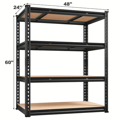48" W X 24" D X 60" H, 48''W Garage Shelving Heavy Duty Shelving Storage Shelves 2400LB 4 Tier Adjustable, Industrial Strength