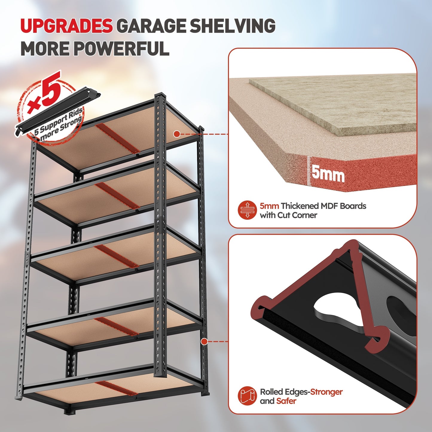 48" W X 24" D X 60" H, 48''W Garage Shelving Heavy Duty Shelving Storage Shelves 2400LB 4 Tier Adjustable, Industrial Strength