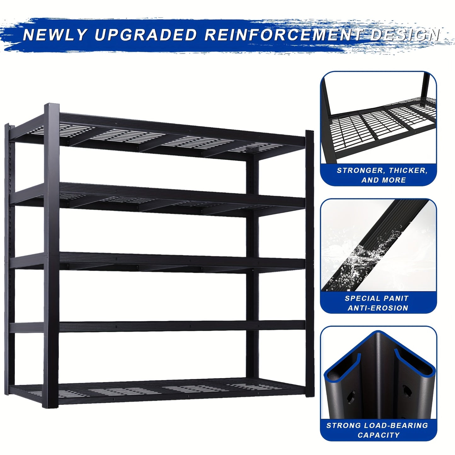2000/3030LBS Metal Storage Shelving Unit, Utility Rack Shelf, 60/72"Heavy Duty Garage Shelving 5 Tier Adjustable