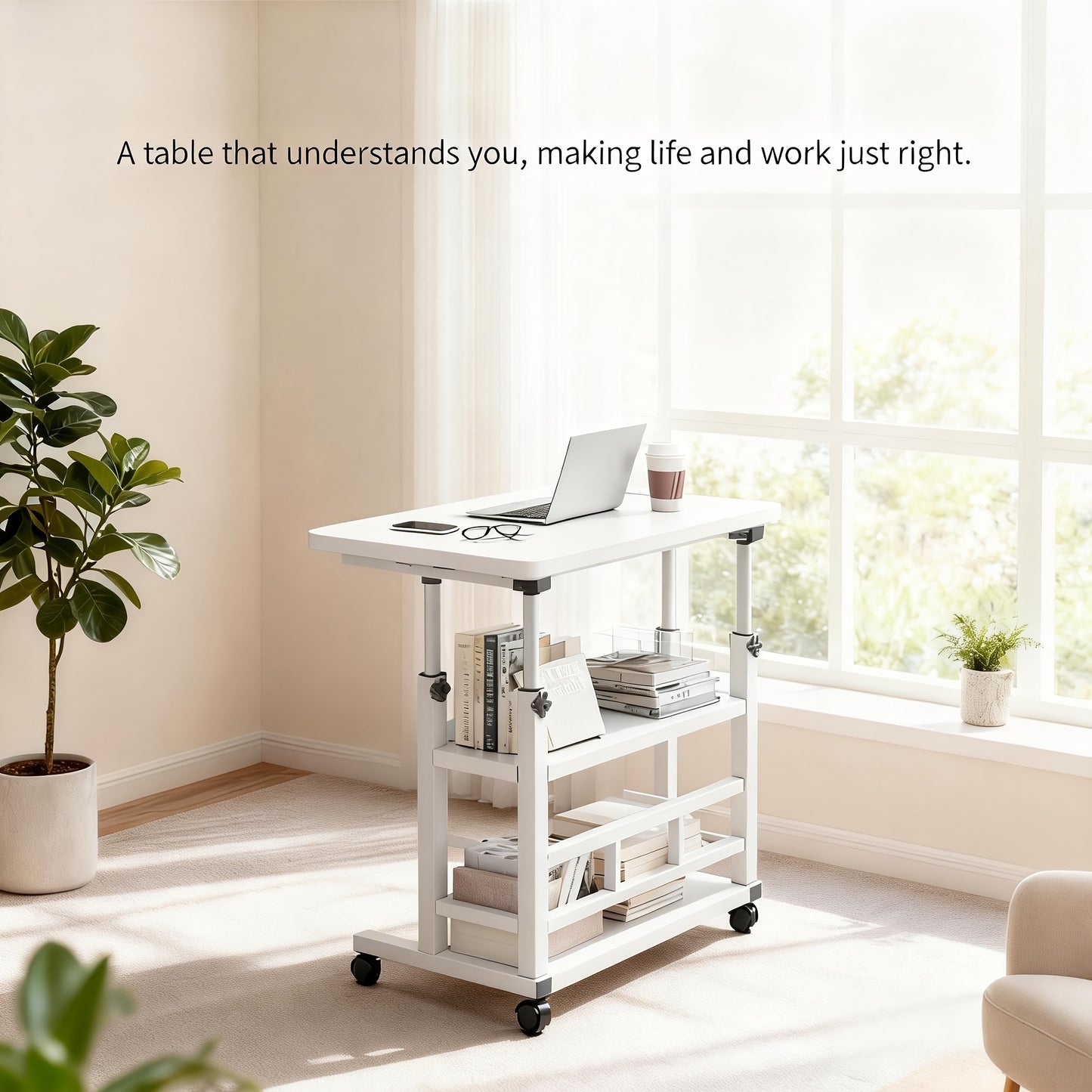Multifunctional Standing Desk, Height Adjustable 23.62"-35.43", Universal Wheels