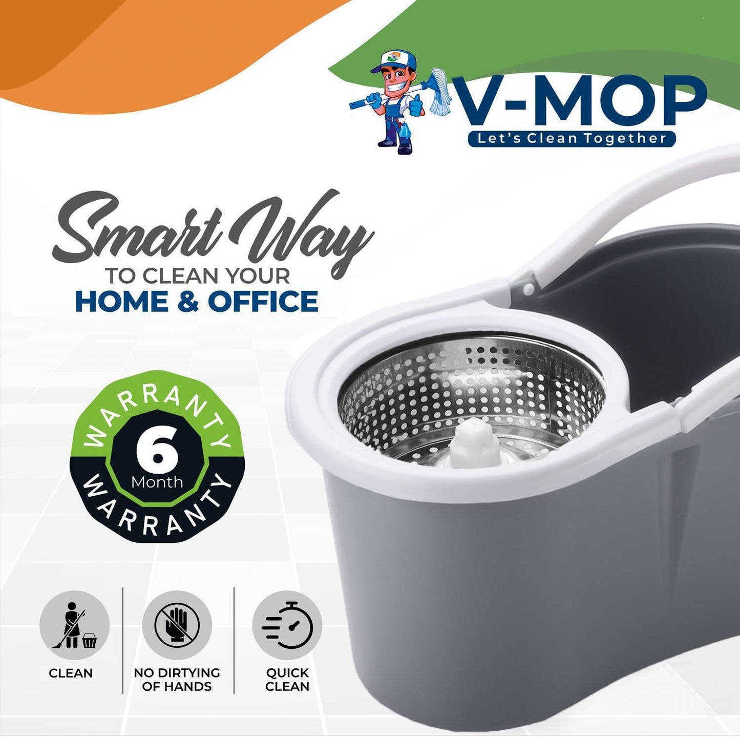 Spin Mop and Bucket with Wringer Set and 4 Microfiber Mop Refills, Stainless Steel, Extended Handle