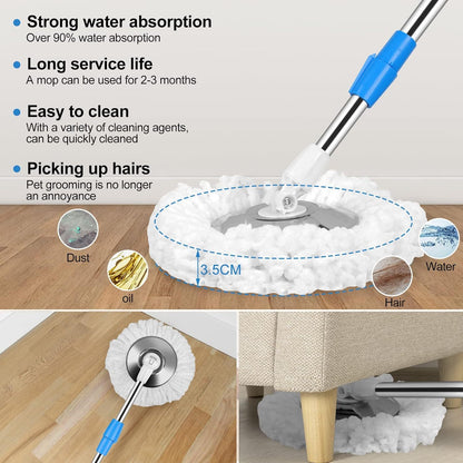 Spin Mop and Bucket with Wringer Set and 4 Microfiber Mop Refills, Stainless Steel, Extended Handle