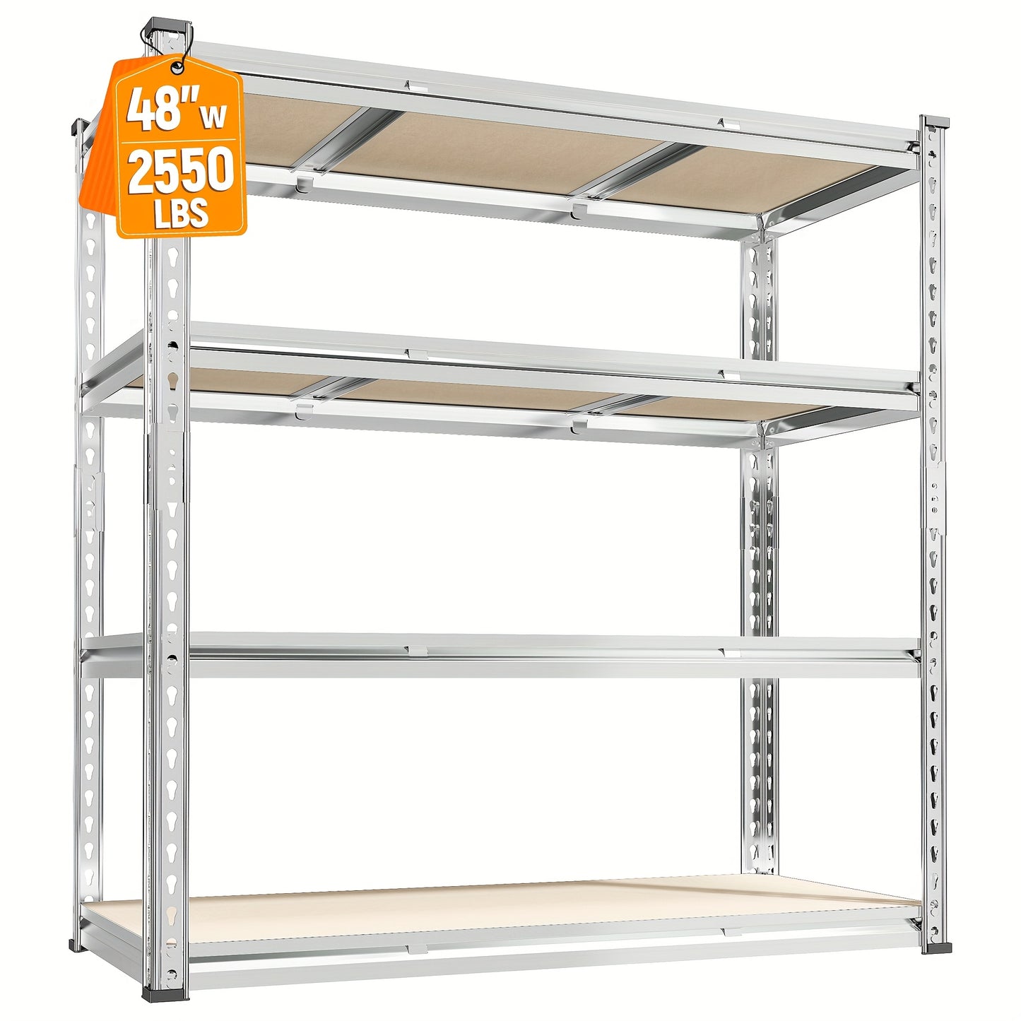 48" W X 24" D X 60" H, 48''W Garage Shelving Heavy Duty Shelving Storage Shelves 2400LB 4 Tier Adjustable, Industrial Strength