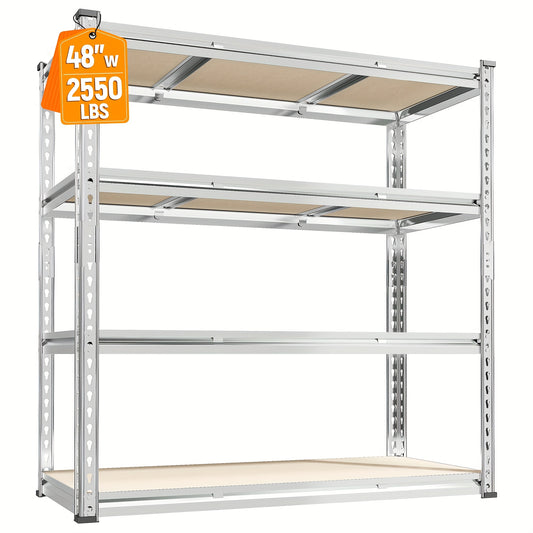 48" W X 24" D X 60" H, 48''W Garage Shelving Heavy Duty Shelving Storage Shelves 2400LB 4 Tier Adjustable, Industrial Strength