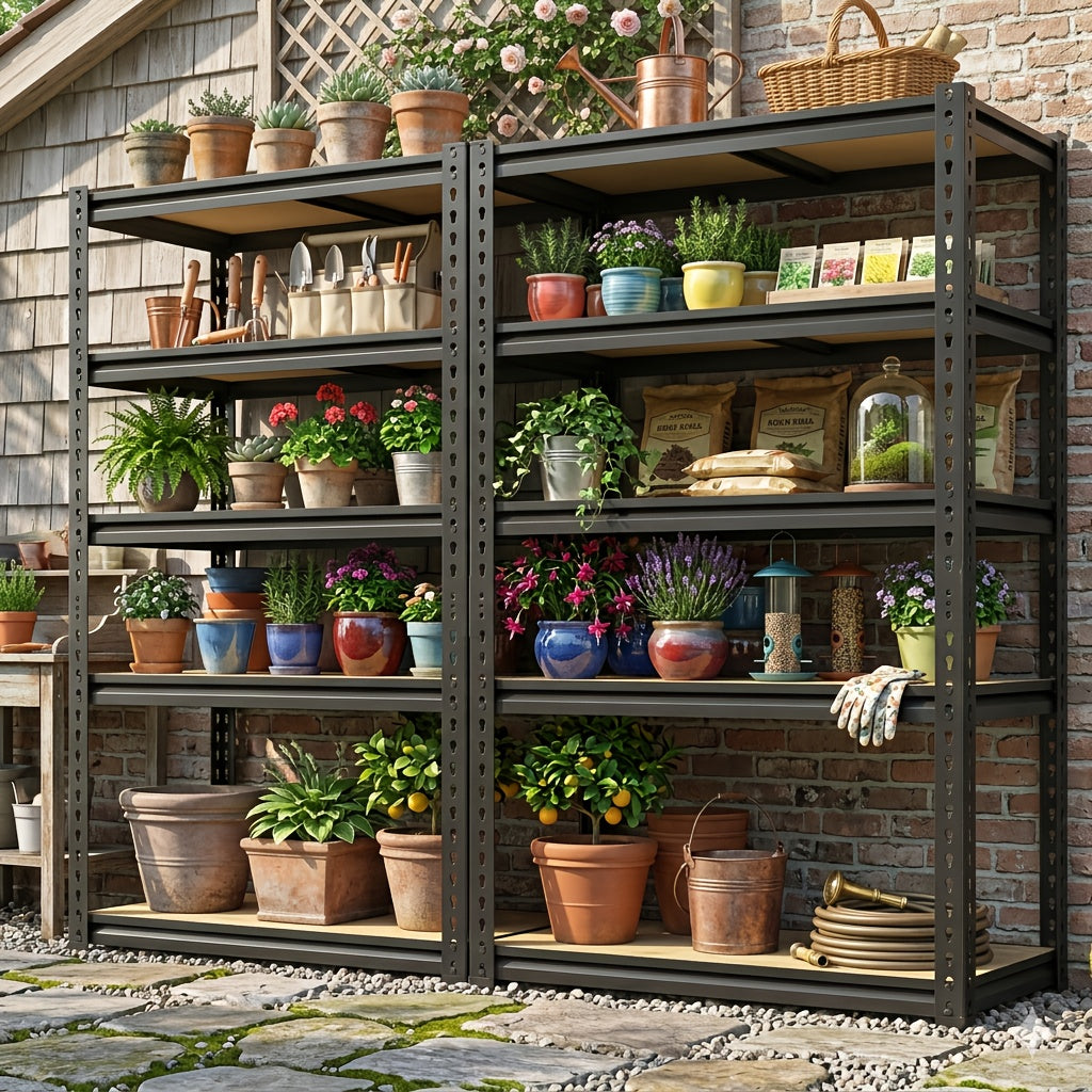 [2pcs Heavy Duty Shelving] Outdoor/Indoor Metal Plant Stand, Adjustable 60" 2000LBS 5-Tier