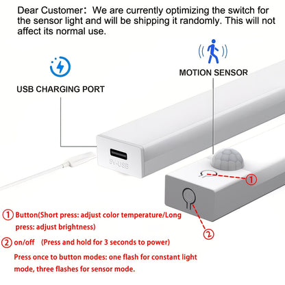 Set of 3 LED Lights with Motion Detection - Adjustable Brightness for Cabinets, Rechargeable Via USB, Featuring Three Color Temperatures (3000K/4500K/6000K), Suitable for Use As Night Lights in Bedrooms, Staircases, Kitchens,