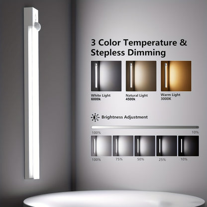 Set of 3 LED Lights with Motion Detection - Adjustable Brightness for Cabinets, Rechargeable Via USB, Featuring Three Color Temperatures (3000K/4500K/6000K), Suitable for Use As Night Lights in Bedrooms, Staircases, Kitchens,