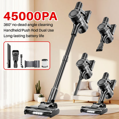 Cordless Vacuum Cleaner, 45-70Kpa Powerful Stick Vacuum with 45min Runtime, 50.72oz Dust Cup, Rechargeable/Wireless Vacuum for Hardwood Floor Carpet