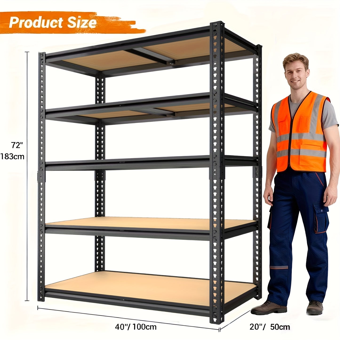 Heavy Duty 2500LB Capacity 5-Tier Adjustable Metal Shelving Unit - Extra Wide 40"W X 72"H X 20"D
