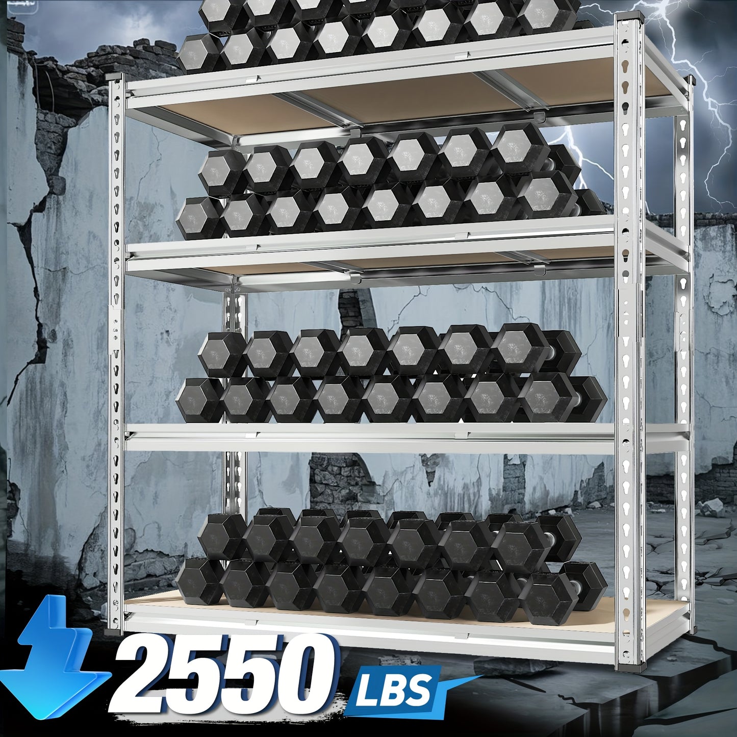 48" W X 24" D X 60" H, 48''W Garage Shelving Heavy Duty Shelving Storage Shelves 2400LB 4 Tier Adjustable, Industrial Strength
