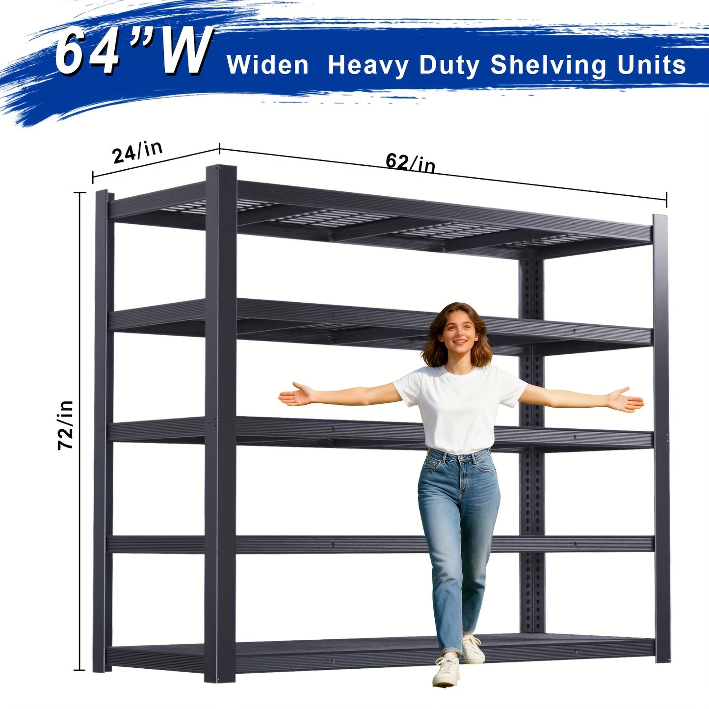 2000/3030LBS Metal Storage Shelving Unit, Utility Rack Shelf, 60/72"Heavy Duty Garage Shelving 5 Tier Adjustable