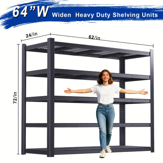 2000/3030LBS Metal Storage Shelving Unit, Utility Rack Shelf, 60/72"Heavy Duty Garage Shelving 5 Tier Adjustable