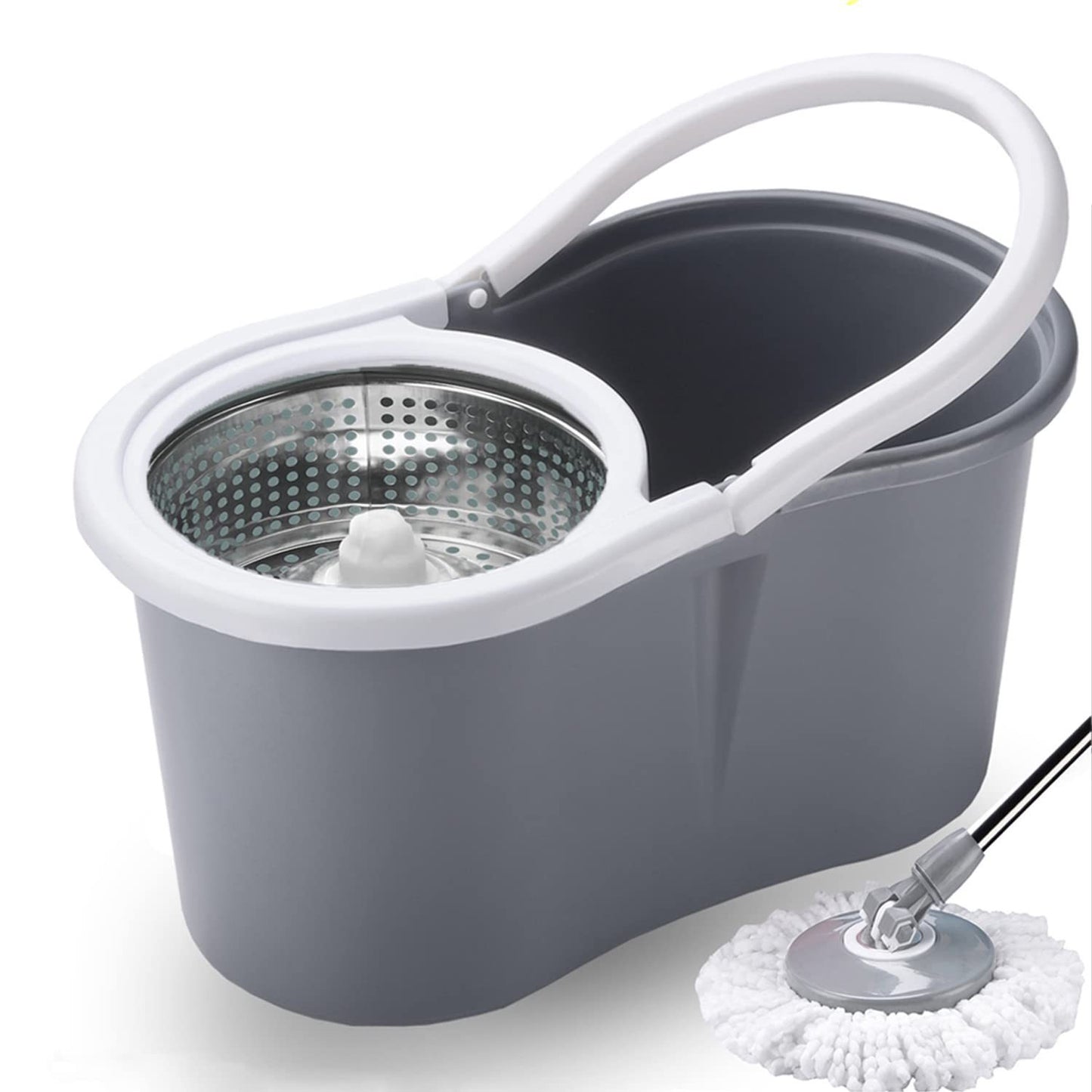 Spin Mop and Bucket with Wringer Set and 4 Microfiber Mop Refills, Stainless Steel, Extended Handle