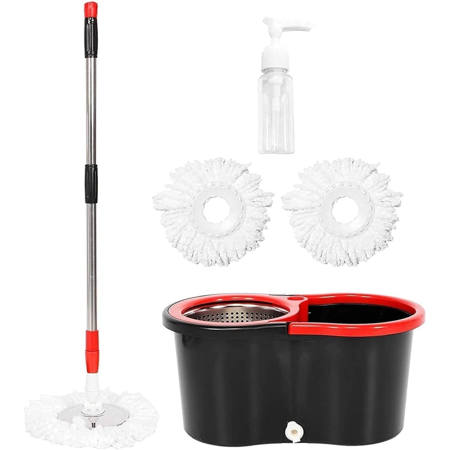 Spin Mop and Bucket with Wringer Set and 4 Microfiber Mop Refills, Stainless Steel, Extended Handle
