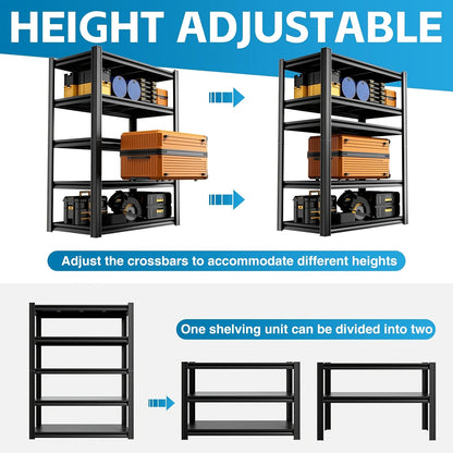 Heavy-Duty 5-Tier Metal Floor Cabinet with 3000Lbs Capacity - Adjustable Shelving Unit, Freestanding Narrow Storage Shelf, Easy Assembly, (35''W X14'' X77''H)