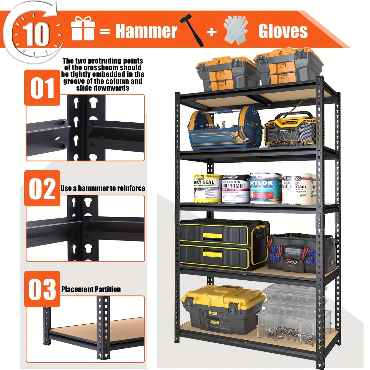Heavy Duty 2500LB Capacity 5-Tier Adjustable Metal Shelving Unit - Extra Wide 40"W X 72"H X 20"D