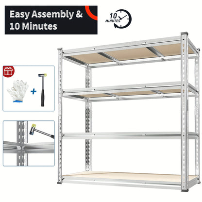 48" W X 24" D X 60" H, 48''W Garage Shelving Heavy Duty Shelving Storage Shelves 2400LB 4 Tier Adjustable, Industrial Strength