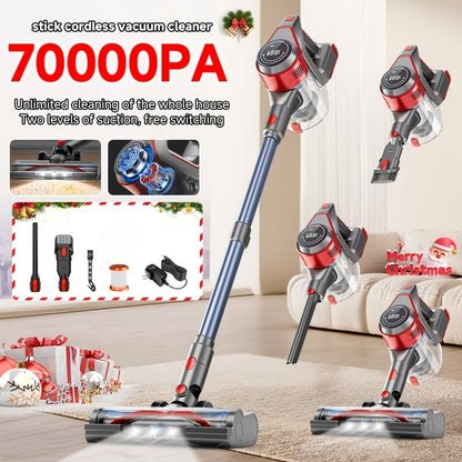 Cordless Vacuum Cleaner, 45-70Kpa Powerful Stick Vacuum with 45min Runtime, 50.72oz Dust Cup, Rechargeable/Wireless Vacuum for Hardwood Floor Carpet