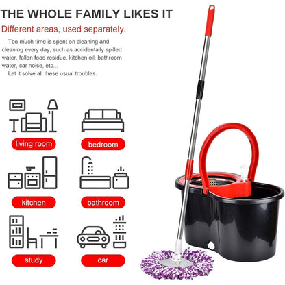 Spin Mop and Bucket with Wringer Set and 4 Microfiber Mop Refills, Stainless Steel, Extended Handle