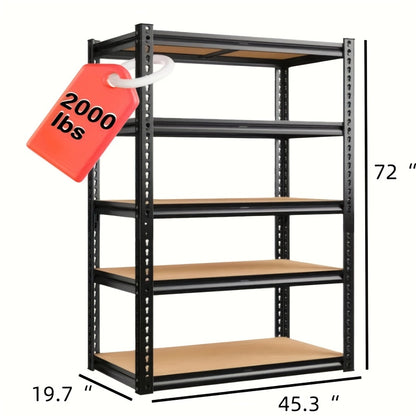 72 Inch/60 Inch Garage Storage Rack with 5 Layers, Adjustable Metal Storage Rack, Black