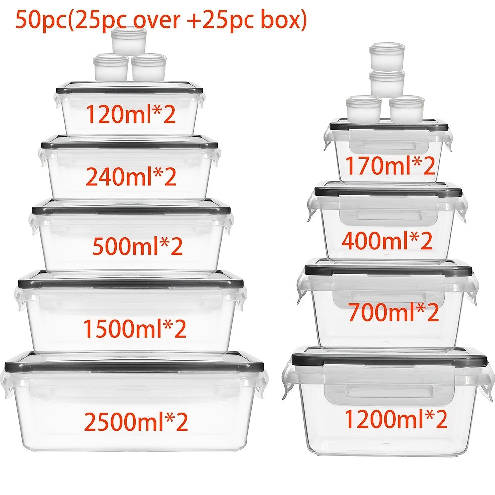 24/48/50pcs Premium Food Storage Container Set - High Quality, BPA-Free, Leak-Proof Design, Easy-Lock Lids, Stackable, Microwave Safe -