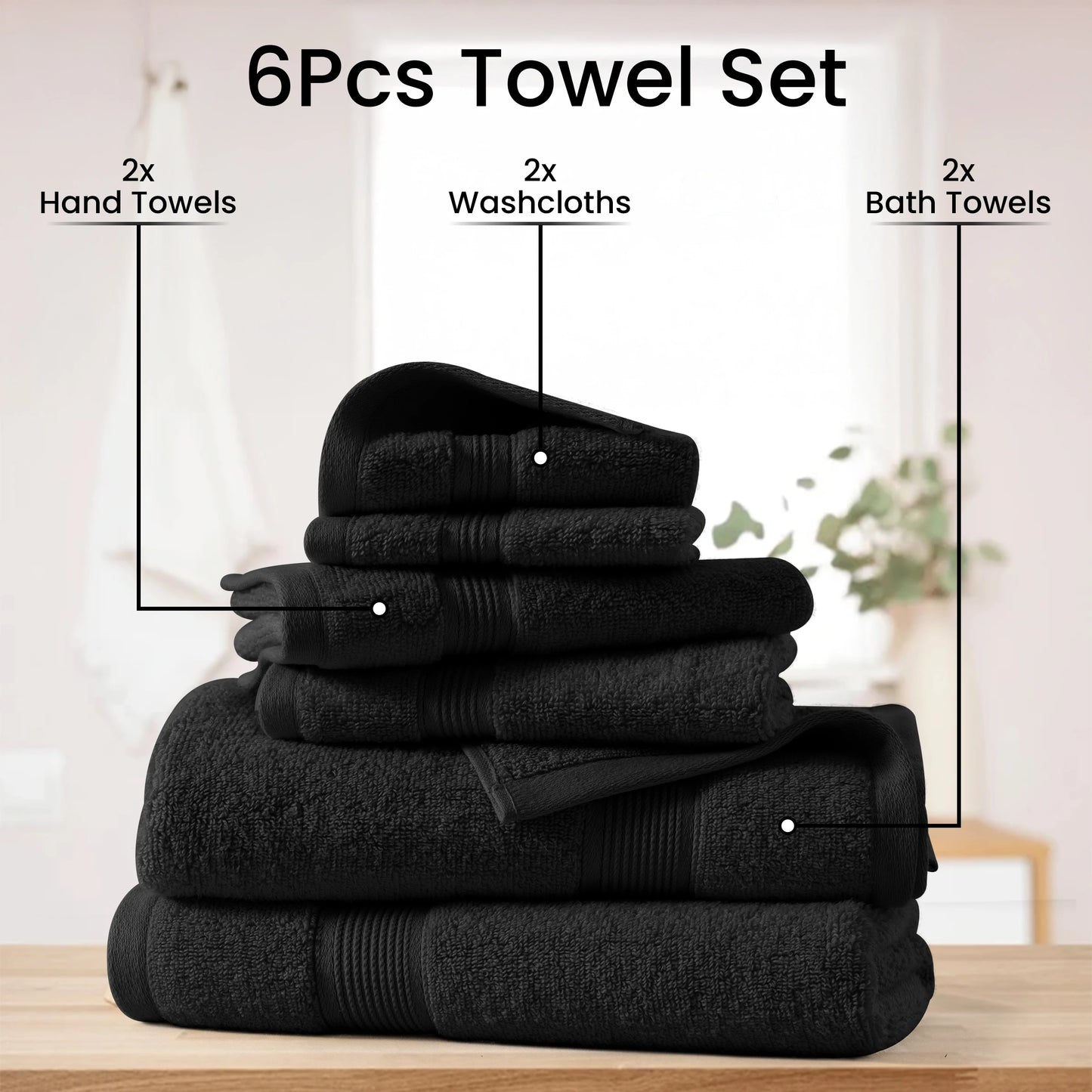 100% Cotton Luxury 6-Piece Bath Towel Set