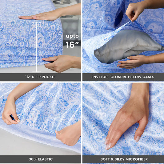 16" Deep 4-Piece Paisley Bed Microfiber Sheet Set