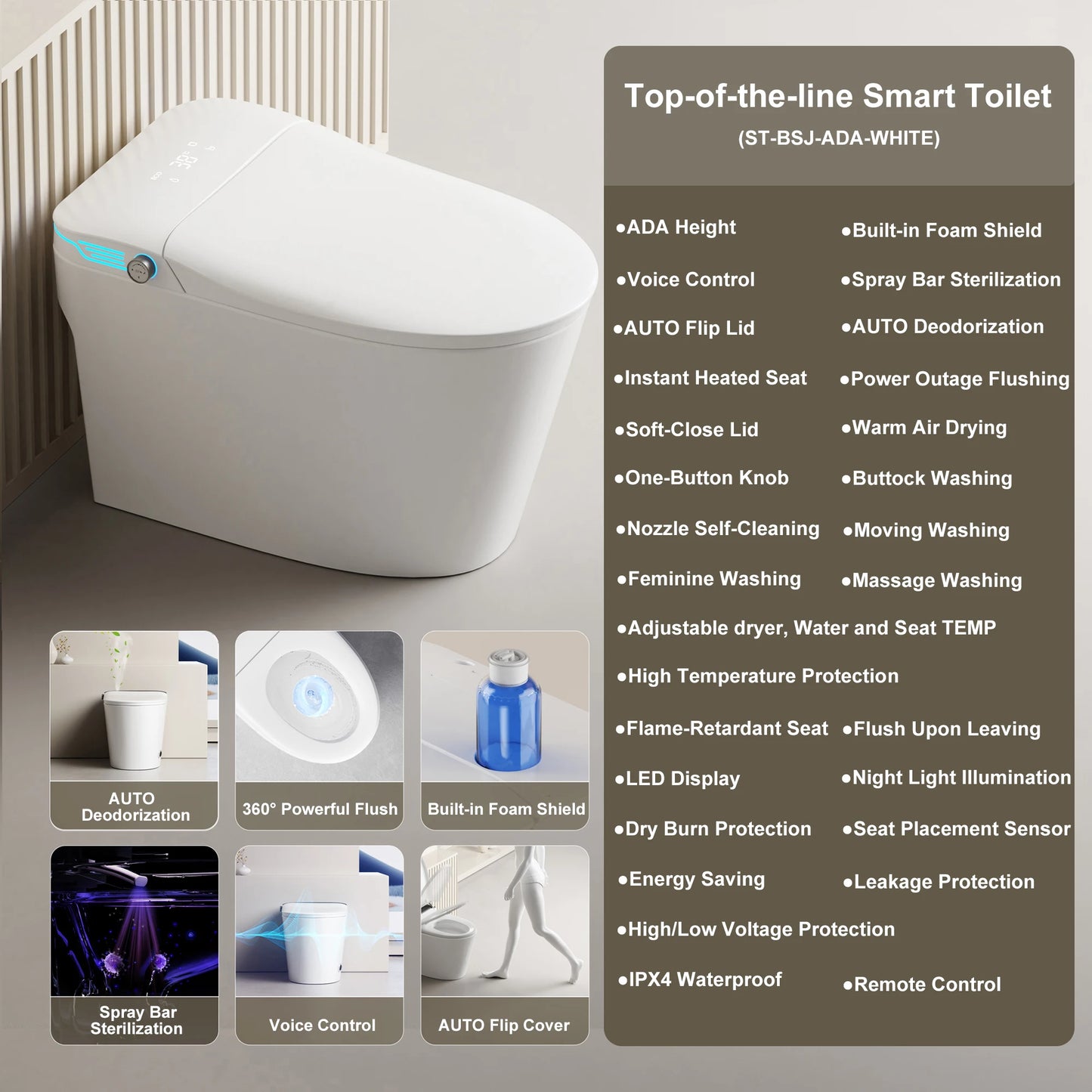 Elongated Smart Toilet with Bidet Built in