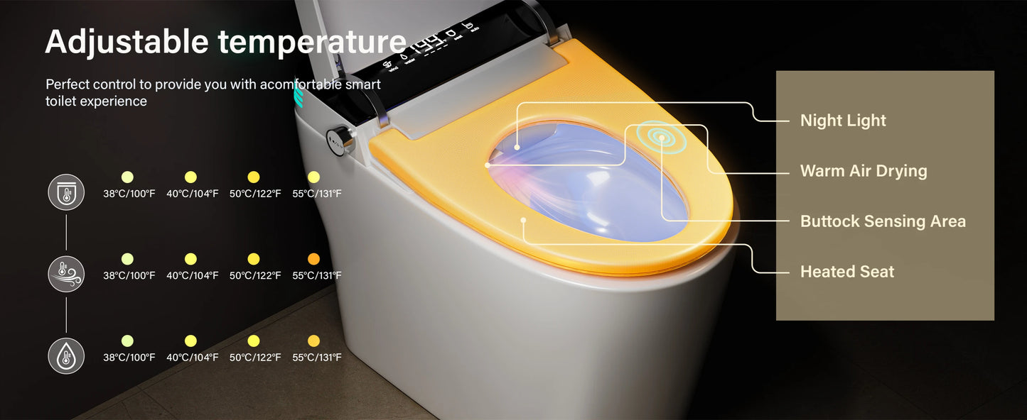 Smart Toilet with Built-in Bidet, AUTO Open/Close