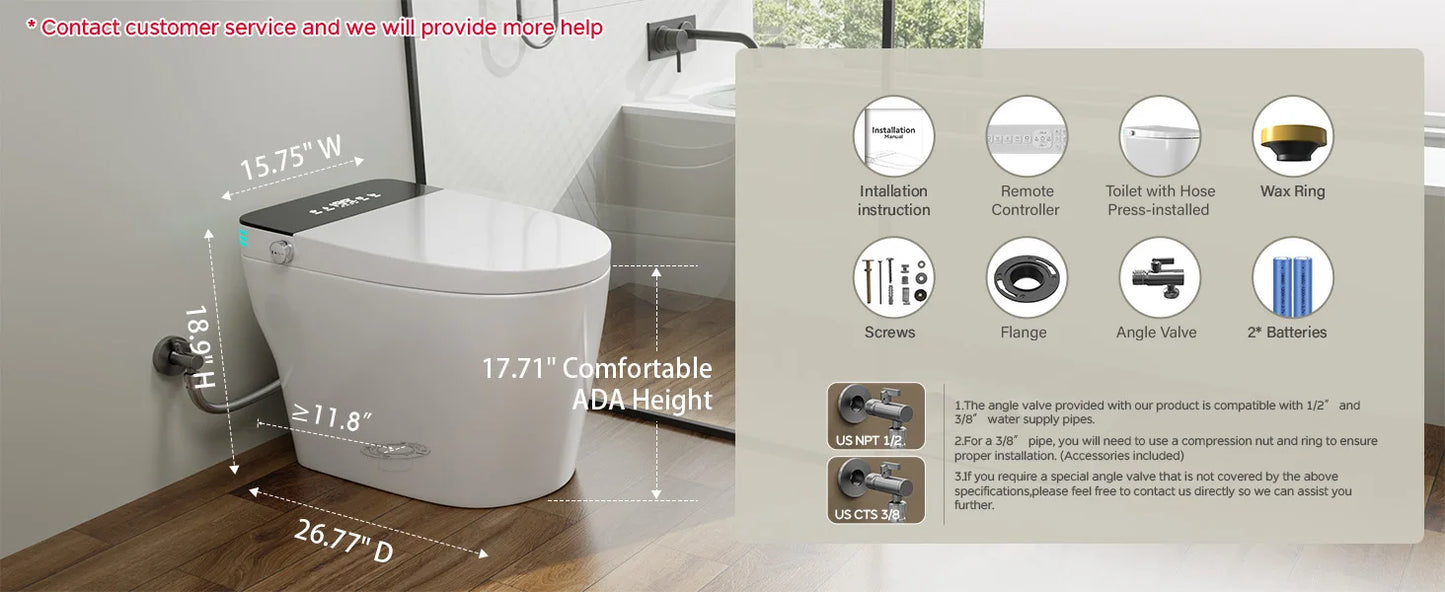 Smart Toilet with Built-in Bidet, AUTO Open/Close