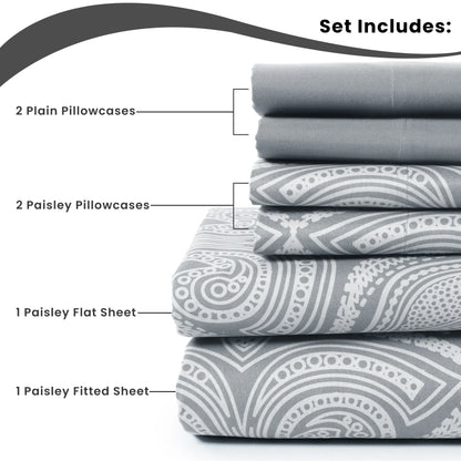 Lux Decor Microfiber 6Pc Paisley Sheet Set