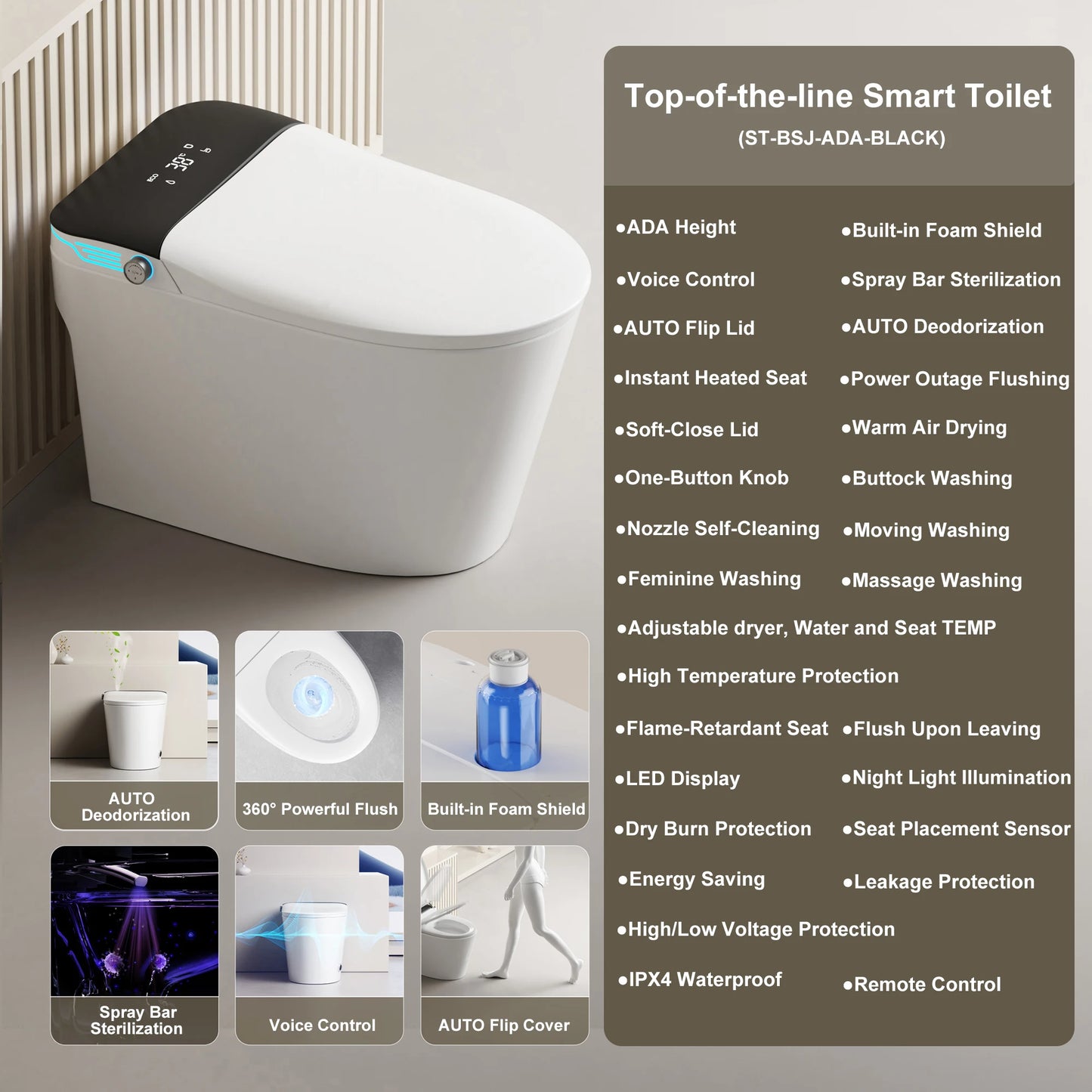 Elongated Smart Toilet with Bidet Built in