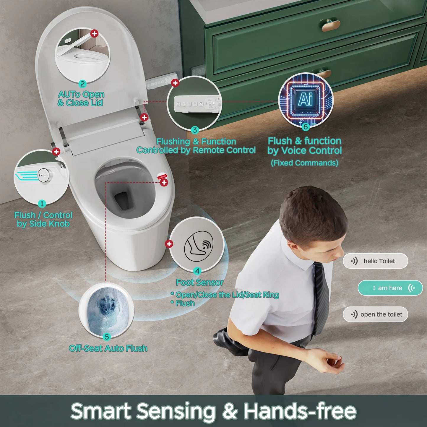 Smart Toilet with Bidet Built In, AUTO Deodorization, Voice Control