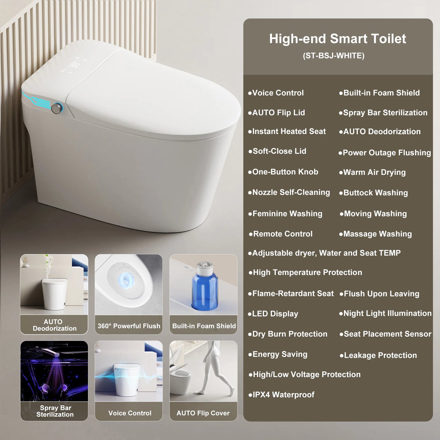 Elongated Smart Toilet with Bidet Built in